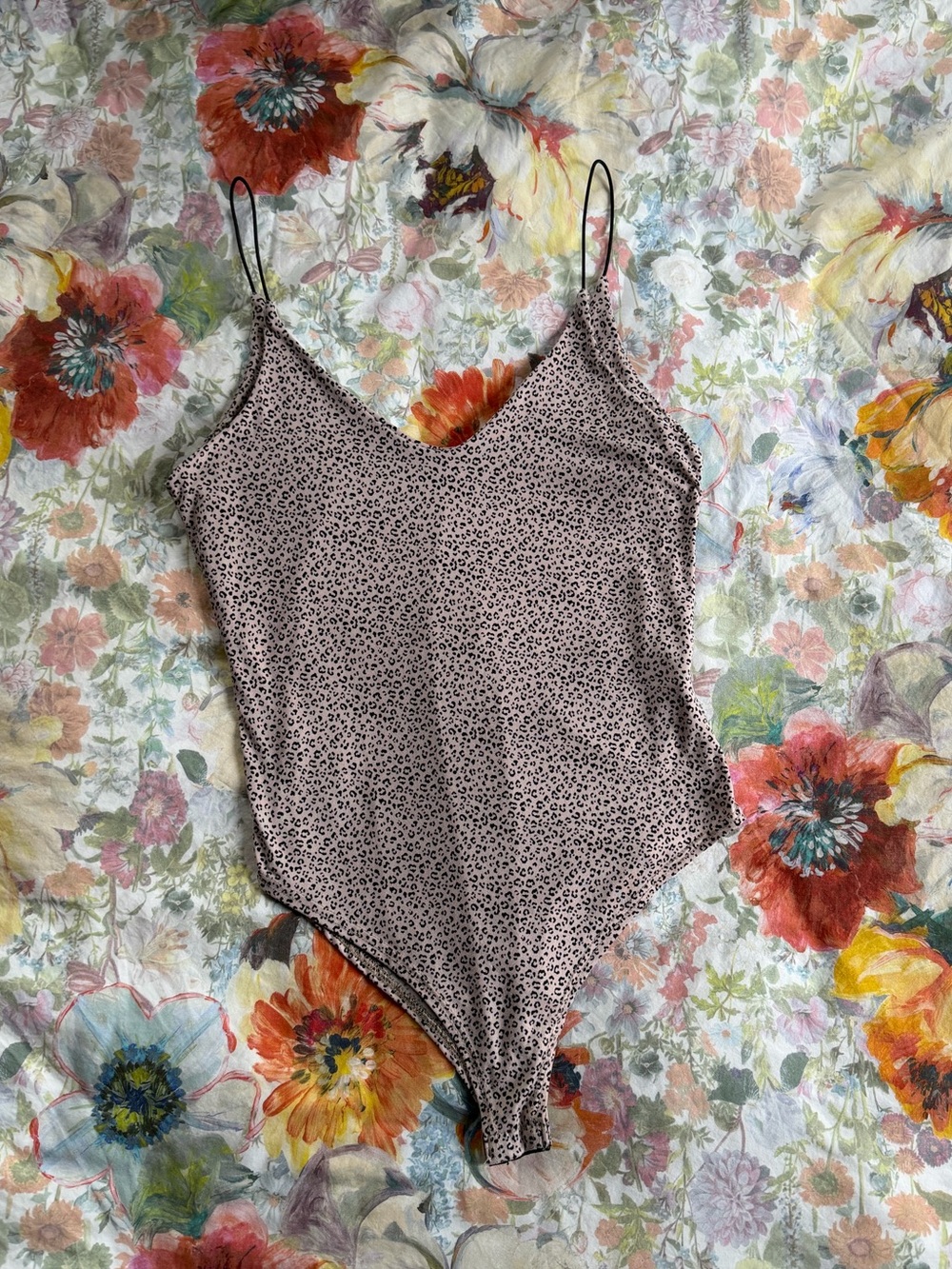 gaze Leopard Print Pink and Black Cami Bodysuit